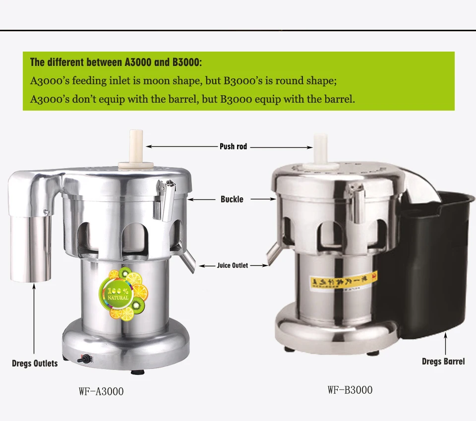 WF-A3000/B3000 электрическая профессиональная медленная соковыжималка, соковыжималка для фруктов, апельсинов, Соковыжималка из нержавеющей стали