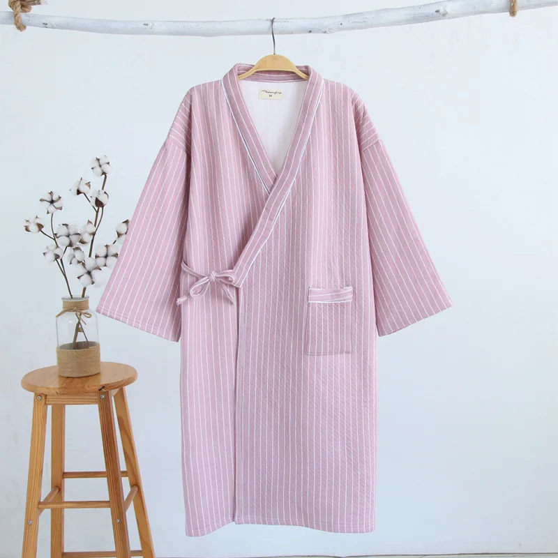 Женские пижамные комплекты, зимнее нижнее белье Yukata, японский халат-кимоно, хлопковые костюмы, ночная рубашка, одежда для сна, халат, домашняя одежда для отдыха - Цвет: pink robes