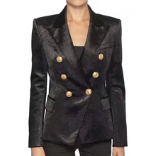 HIGH STREET новейший Подиум дизайнерский Блейзер Женский Лев металлические пуговицы Серебряный мерцающий бархатный блейзер Пальто