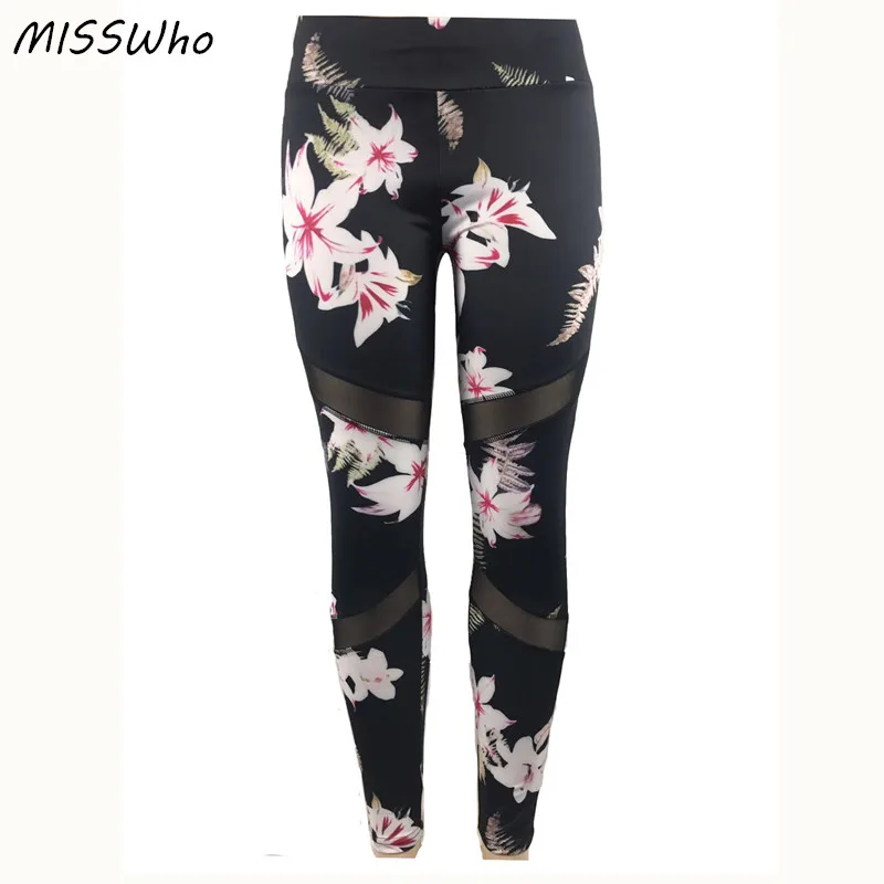Yoga Pants Women Running Tights S-XL Sport Fitness Leggings Stretching Slimming Hip Up Gym Tights Flower Jogging Workout Pants