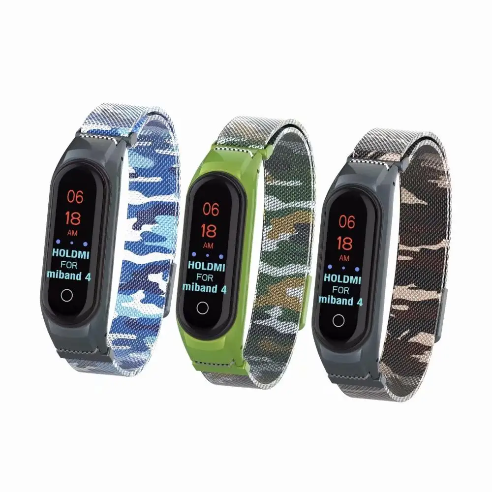 Mi lanese Камуфляжный ремешок для Xiaomi mi band 4 умный браслет из нержавеющей стали
