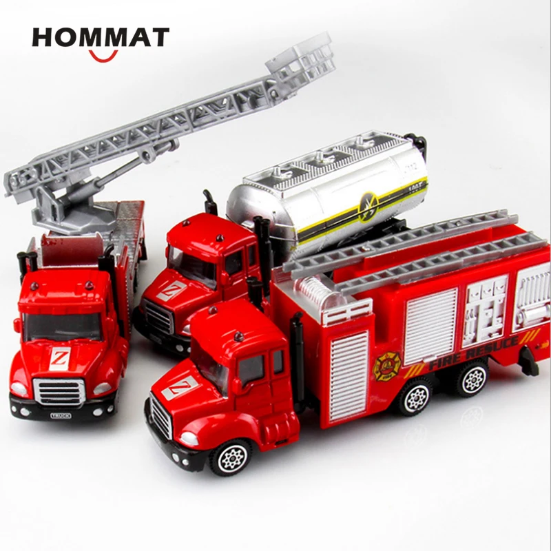 

HOMMAT Simulation 1:64 Set Of 3 Fireman Sam Fire Truck Construction Engine Garbage Alloy Diecast Toy Car Model Toys For Children