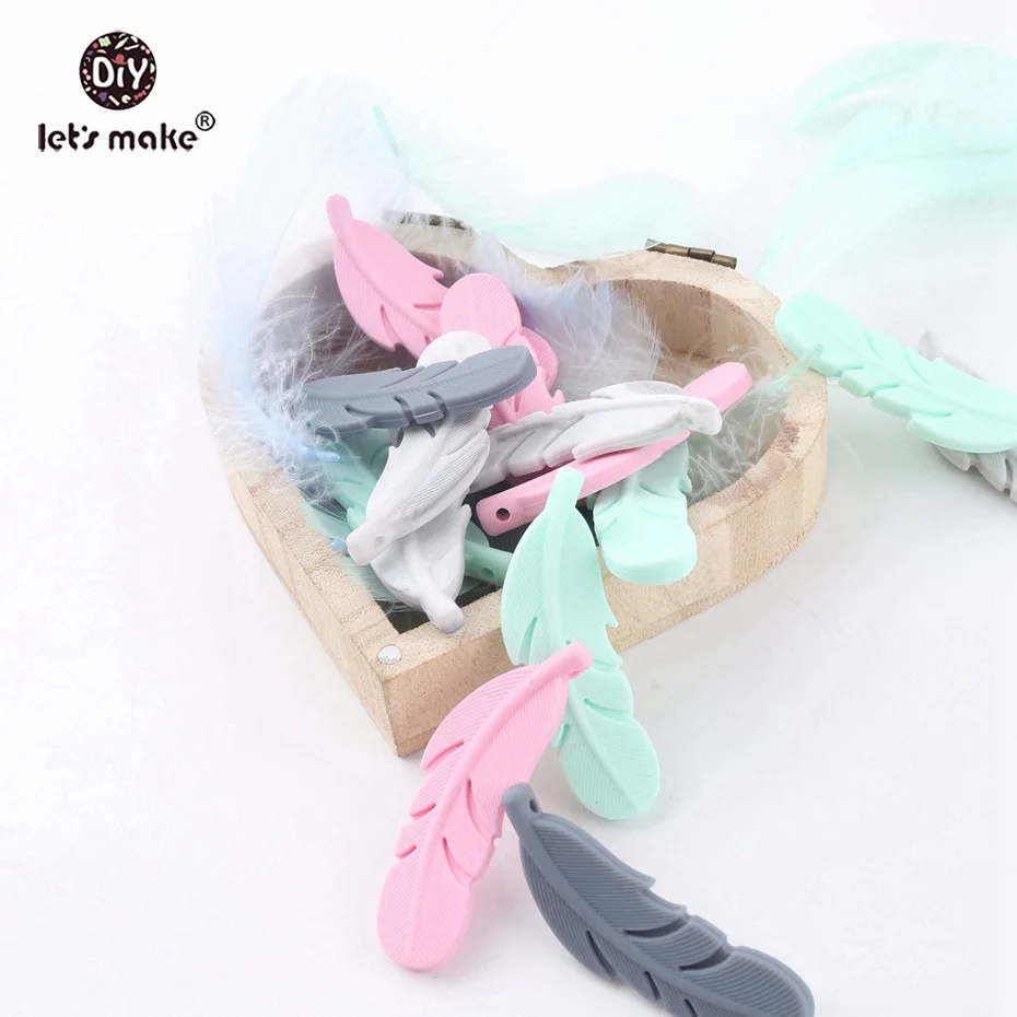 

Let's make Silicone Feather Baby Teether 10pcs Necklace Pendant DIY Nursing Accessories BPA Free Teething For New Mother Feeding