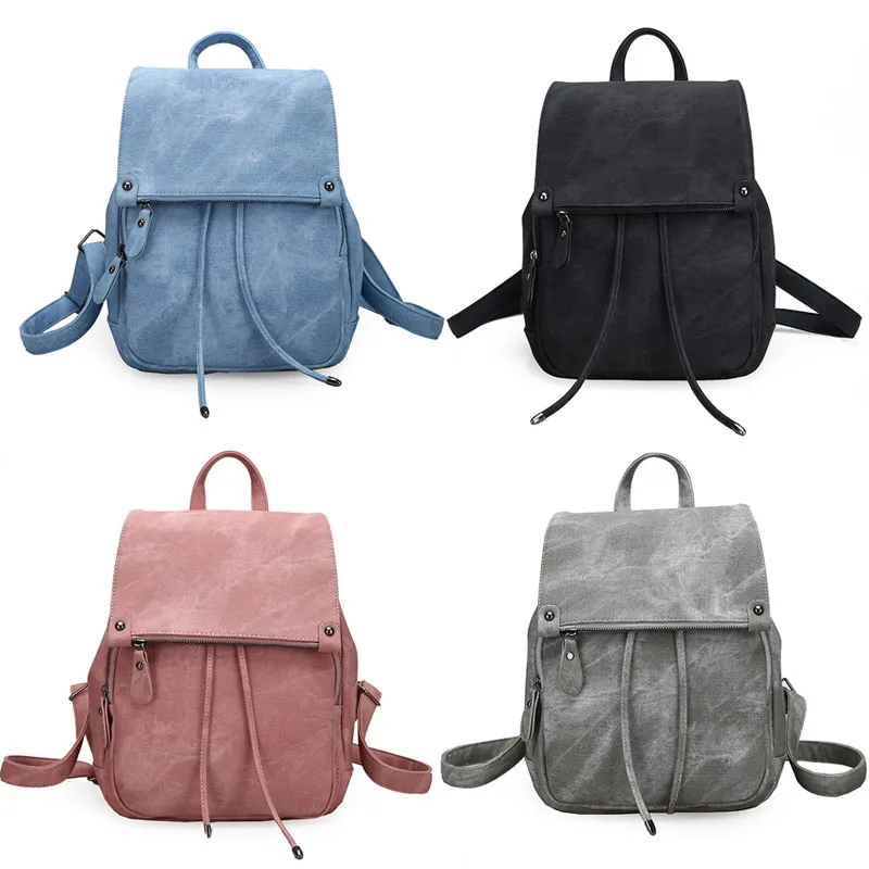

1 Pcs Women Backpack Schoolbag PU Leather Soft Solid Color for Travel Mobile Phone BS88