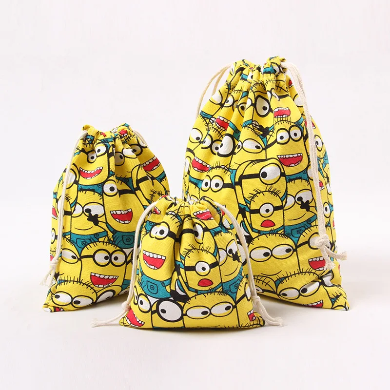 Vintage Christmas Cute Minions Candy Bag Cotton&linen Storage Bags for Tea Bag Makeup Women