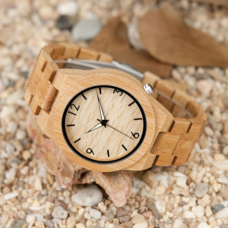 BOBO BIRD L-D27 Luminous Hand Natural All Bamboo Wood Watches Top Brand Luxury Men Watch with Japanese Movement For Gift