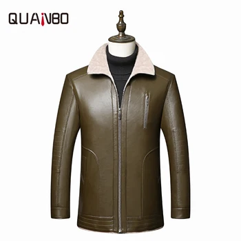

Autumn and Winter Quality Sheep skin Men's Leather Jacket Warm Business Casual PU Leather Jacket Wool Liner stand collar coat