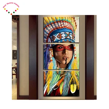 

3pcs Diy spuare&round diamond painting Native American Indian Girl diamonds decorative living room diy diamond embroidery kits