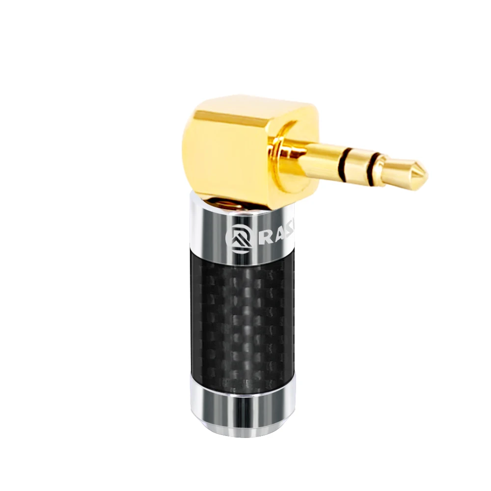 

RASANTEK 24K gold audio plug Carbon fiber stereo right angle 3.5 jack plug 3.5mm 1/8 jack