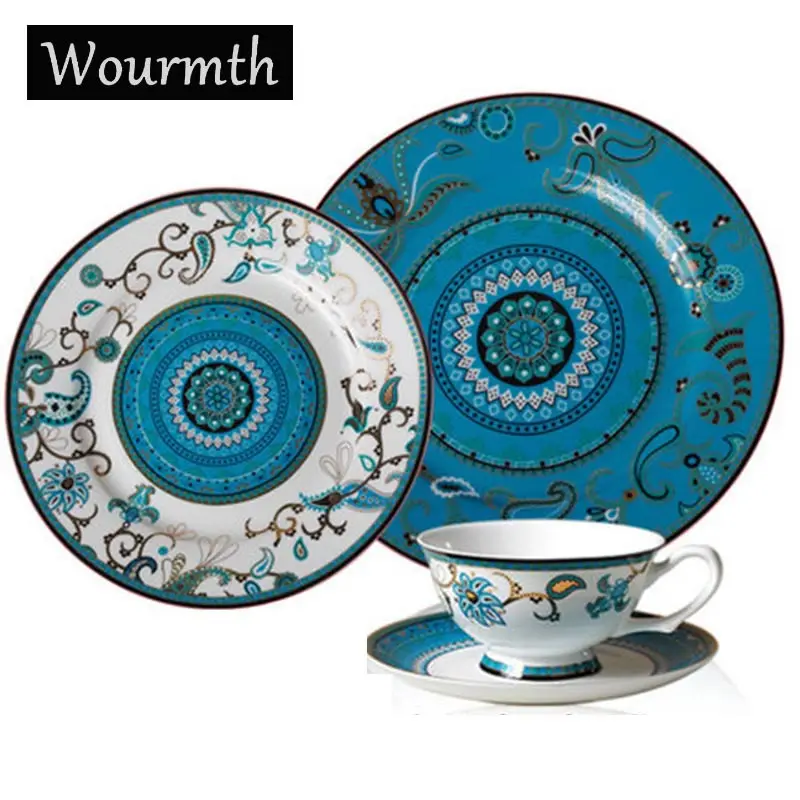 

Wourmth Hotel Top Grade Bone China Tableware Western Style Steak Dishes Dessert Plate Hand Painted Gold Dinner Service
