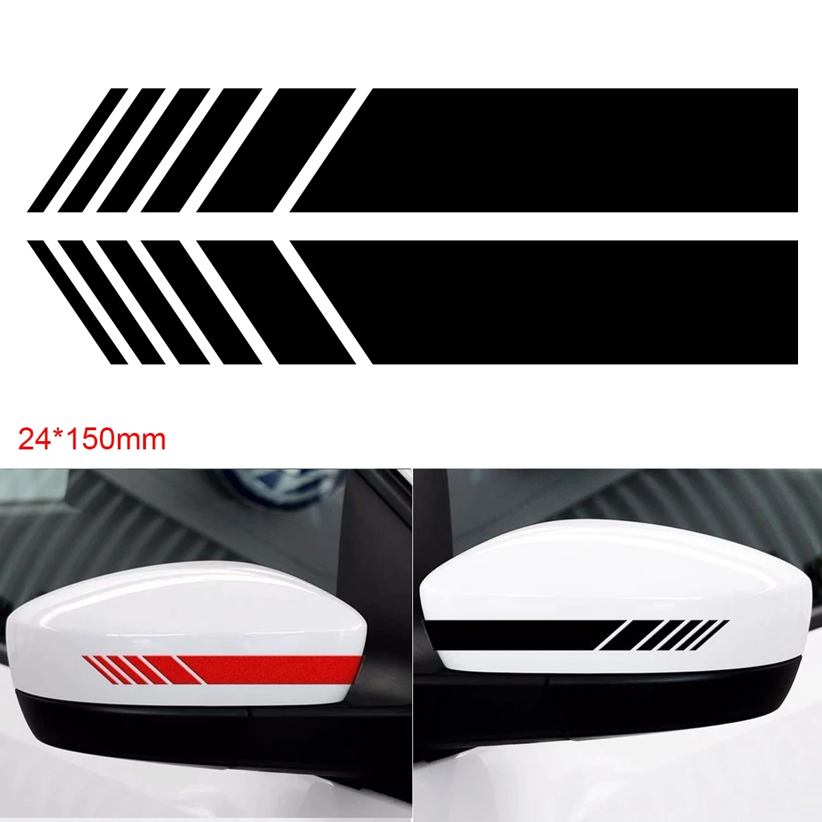 

2 Colors 15 x 2.4 CM 2pcs PVC Universal Rearview mirror Decorate Stripe Refit Car Stickers