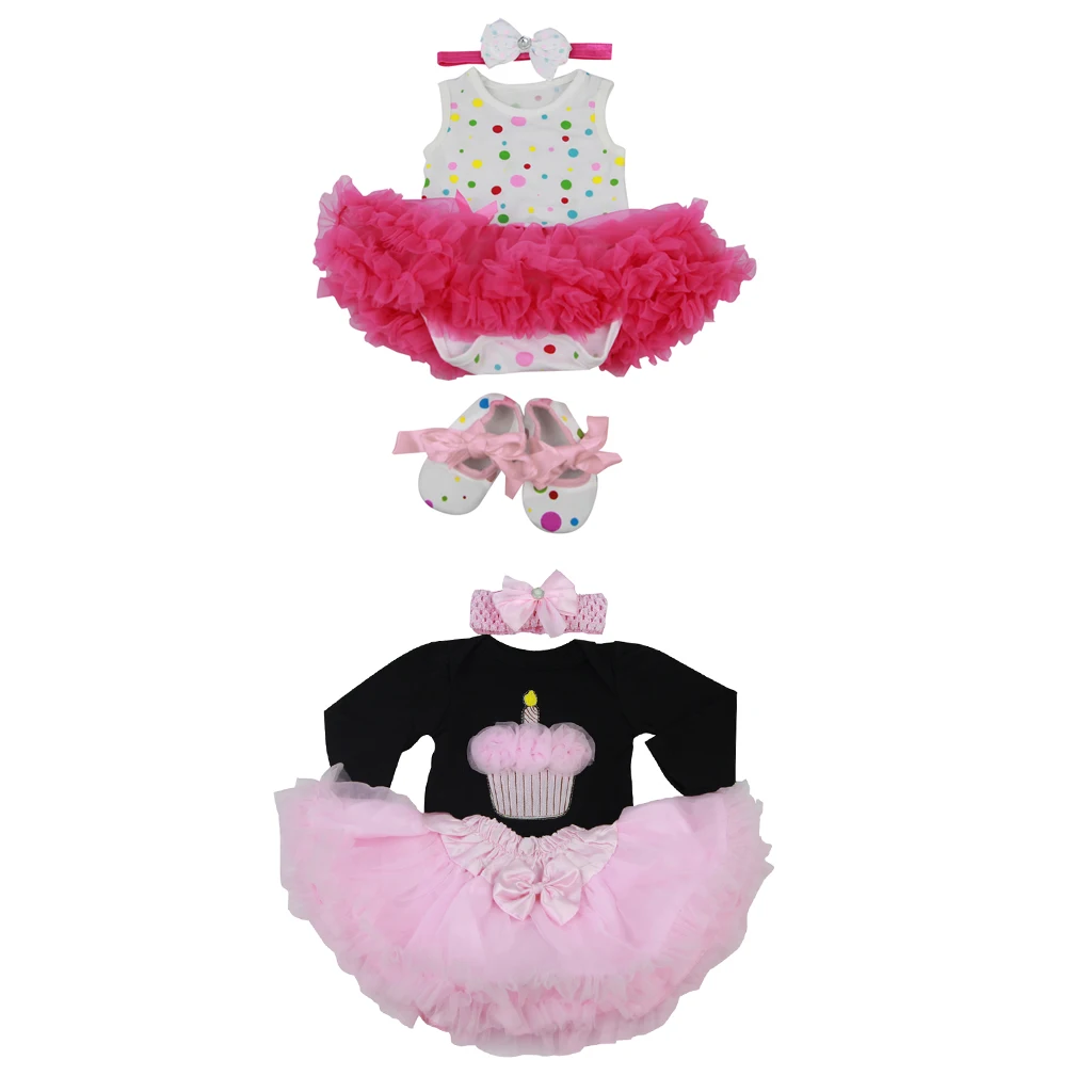 Baby Doll Printed Pattern Rompers Clothes Headband Set for 22-23 Inch Reborn Newborn Baby Doll Matching Clothing Birthday Toys