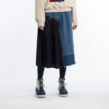 Полукруглый дизайн Весенние новые джинсовые повседневные свободные трапециевидные юбки для женщин