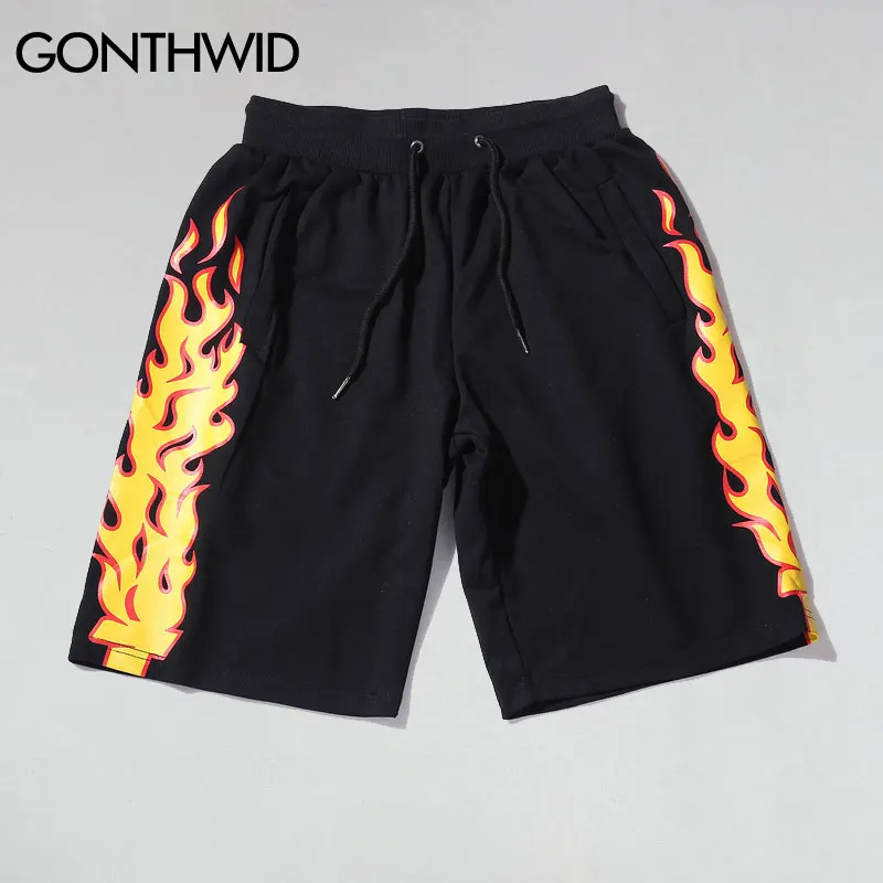 GONTHWID fuego llamas impreso Sweat Shorts hombres verano