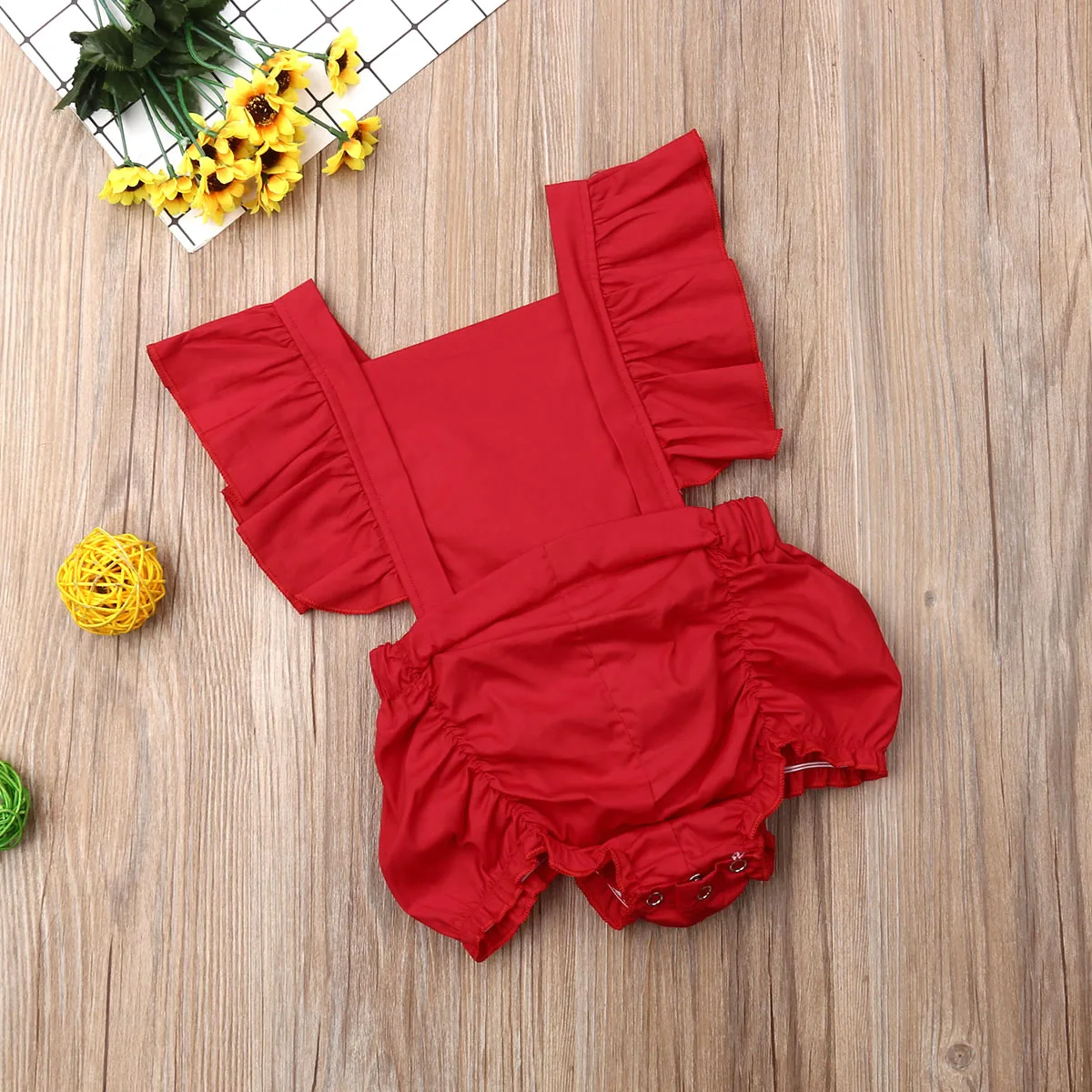 Newborn Baby Girls Bodysuit New Kids Ruffles Short Sleeve Soild Babygrow Vest Summer Children Playsuit Outfits Clothes