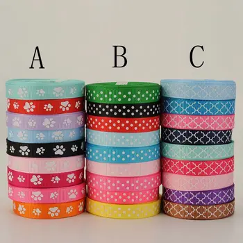 

NEW fixed 45yards mixed 9 style cute paw/dots /rhombus pattern printed Grosgrain Ribbon, each is 5 yards