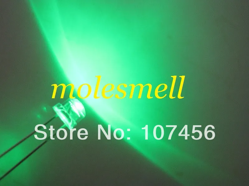 1000pcs 5mm Green Straw Hat LED 15000MCD Wide Angle Water Clear Leds Light New