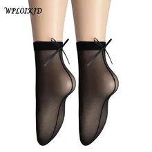 [WPLOIKJD] корейские креативные ультра-тонкие кружевные носки женские прозрачные блестящие ручной работы кучи носки с бантиком сексуальные шелковые сетчатые носки