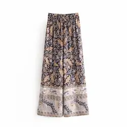 Для женщин пикантные штаны с завышенной талией Винтаж Цветочный Принт широкие брюки Boho свободные