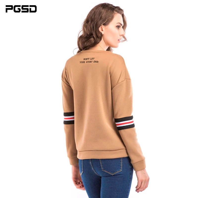 

PGSD Autumn winter Long sleeves Letter embroidery round collar Velveted Sweatshirt Pullover Simple Fashion Solid Women Clothes