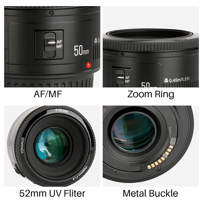 Объектив YONGNUO YN50mm YN50 F1.8 EF 50 мм AF MF для камеры Canon Rebel T6 EOS 700D 750D 800D 5D Mark II IV 10D