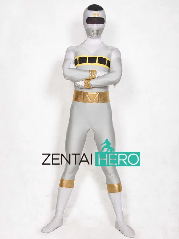 Взрослых denji Сентай megaranger костюм супергероя лайкра Хэллоуин Zentai боди костюм 6 цветов C200 - Цвет: Серебристый