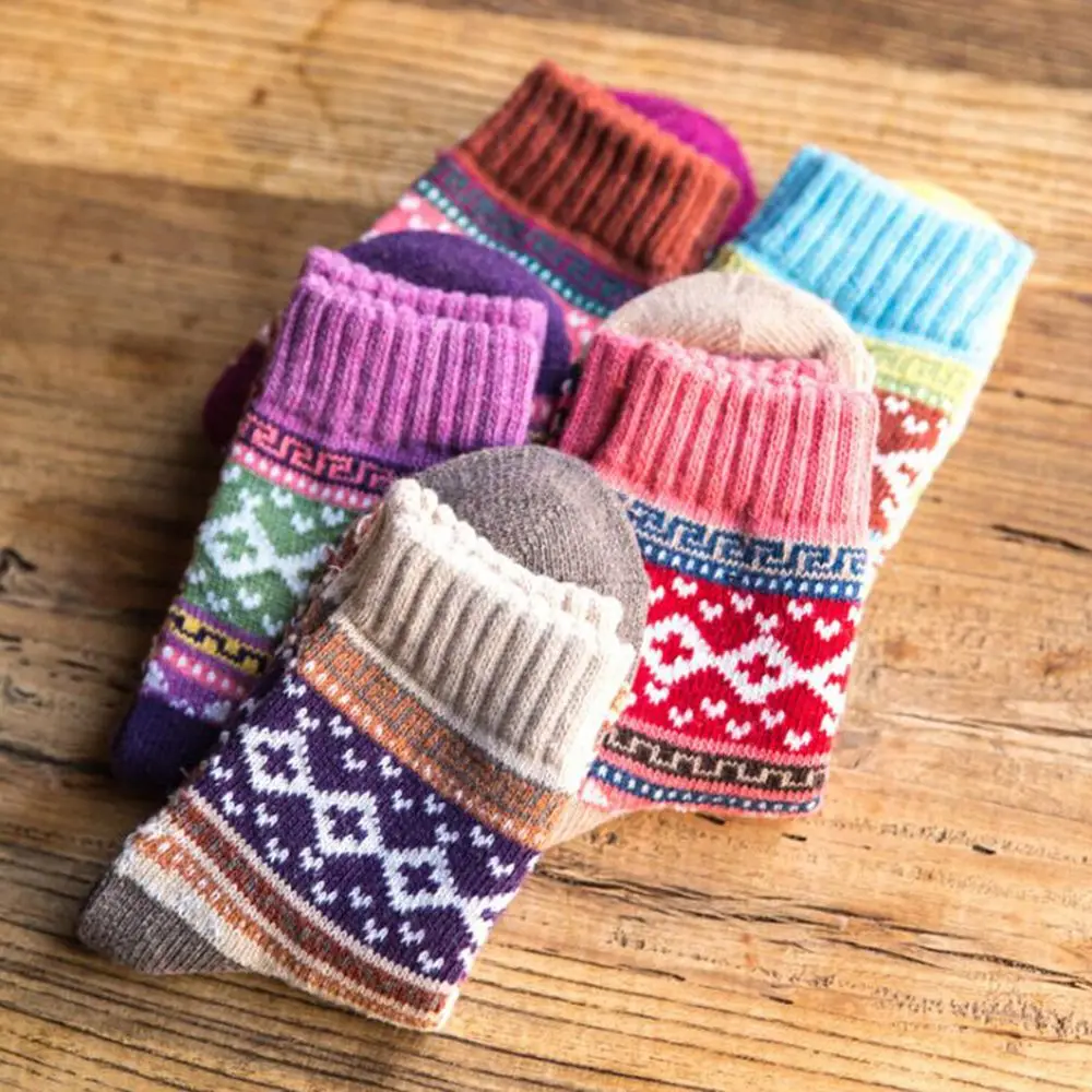 Зимние теплые шерстяные носки в стиле ретро, особый этнический стиль, высокие плотные теплые мягкие женские носки из кроличьей шерсти разных цветов