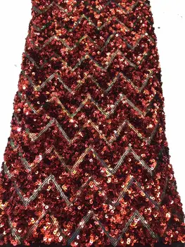 

2019 Latest French Nigerian Lace Fabric High Quality 3D sequins Lace Wedding African French Tulle Lace Fabric