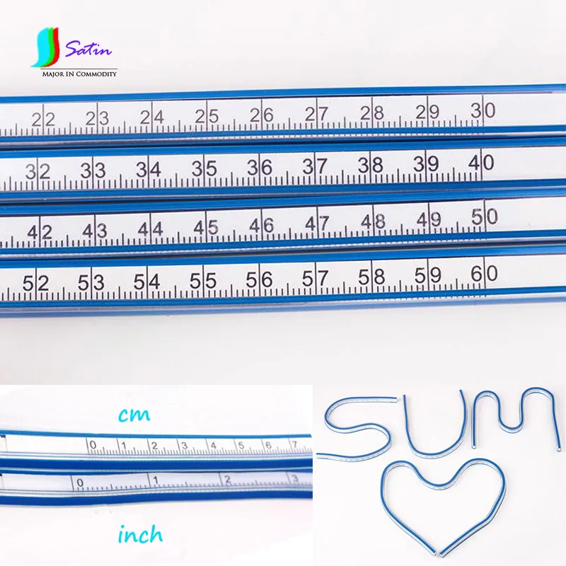 

30/40/50/60cm Length Rubber and Metal Material Sewing Cut Mark Measuring Painting Tool Arbitrarily Curved Inch/cm Ruler S0224L