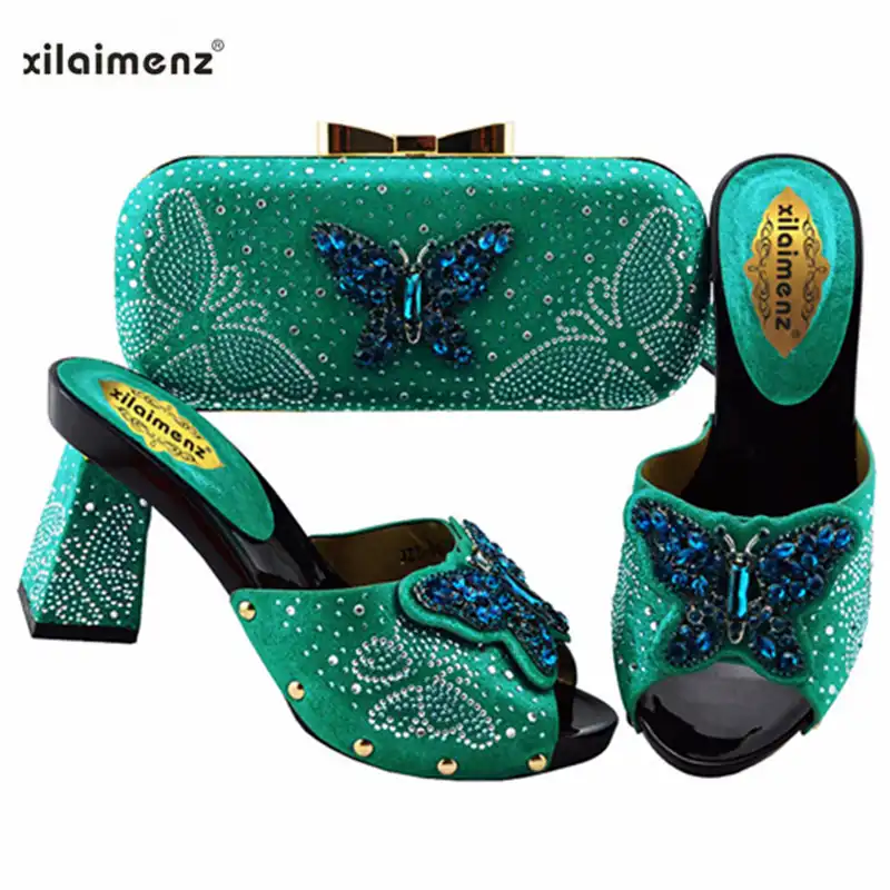 teal shoes and matching bag