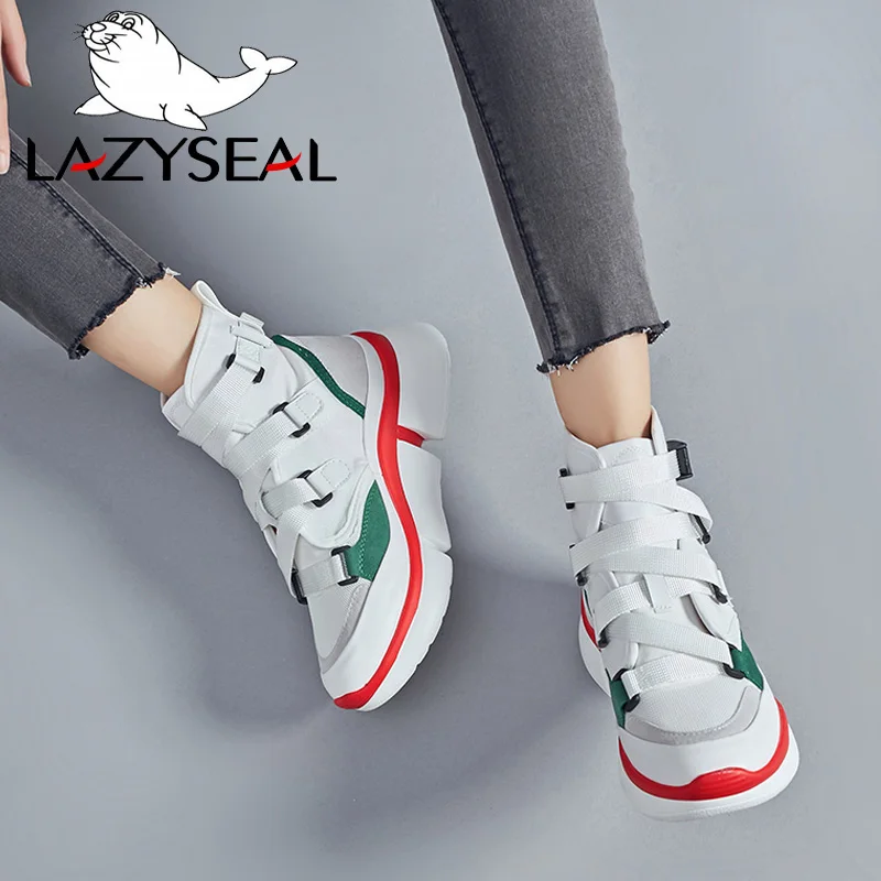 LazySeal; Новинка; женские ботильоны на платформе, увеличивающие рост, с пуговицами; женская дышащая обувь на плоской подошве с круглым носком; женские кроссовки