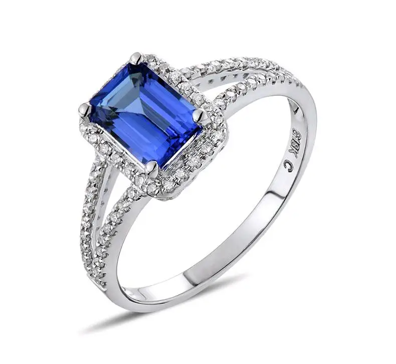 

0.7 carat 925 sterling silver diamant ring sapphire tanzanite wedding engagement jewelry US size from 4.5 to 9 (LA)