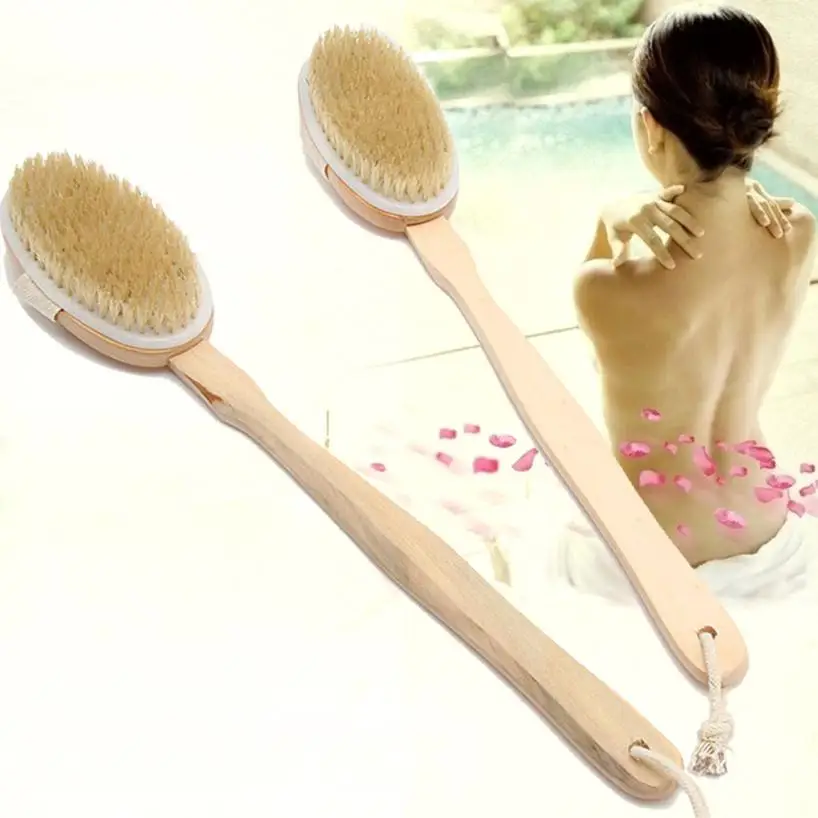 

Bath Body Brush Boar Bristles Exfoliating Body Massager with Long Wooden Handle for Dry Brushing and Shower Feature m16