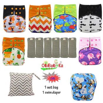 

OhbabyKa Reusable Baby Cloth Diaper Size Adjustable Bamboo Charcoal Pocket Diaper Nappy Training Pant 6pcs+6pcs Bamboo Insert