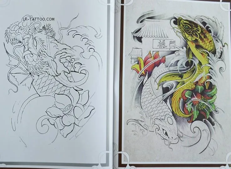 Office & School Supplies Koi Carp Fish Lotus Flower Tattoo Flash A4 Book With Line Drawing Outline