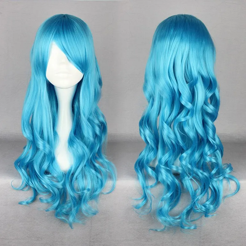 Синие волосы купить. Парик длинный. Голубой парик. Парик голубой длинный. Голубой парик с длинными волосами.