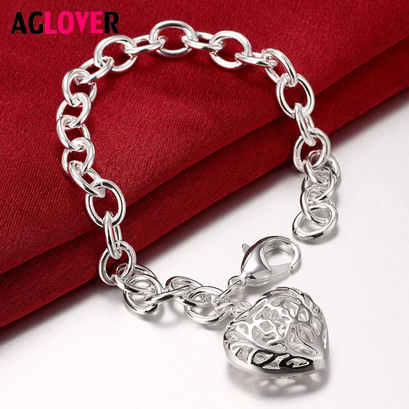 

Real 925 Sterling Silver Hollow Hollow Bracelet Jewelry Fine Romantic Summer Style Heart Chain Bracelets For Women Men
