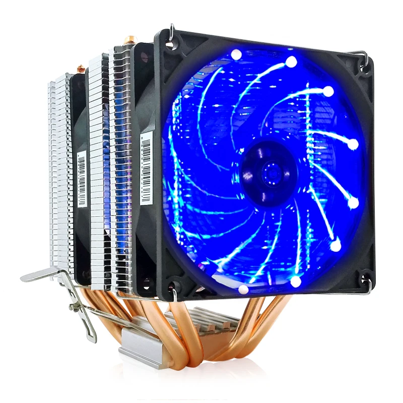 Ceny 2 4 6 Heatpipes wentylator do procesora AMD Intel 775 1150 1151 1155 1156 CPU Radiator 90mm LED dwa wentylatory 3pin chłodzenie wentylator procesora PC cichy