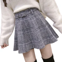 Осень зима Harajuku женские модные юбки Милые серые кофейные решетки плиссированная юбка в стиле панк Высокая талия короткая женская юбка