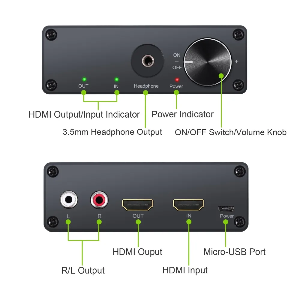 LiNKFOR HDMI к HDMI+ RCA+ 3,5 мм аудио экстрактор с регулятором громкости и выключателем питания Поддержка 4K 3D HDMI аудио экстрактор