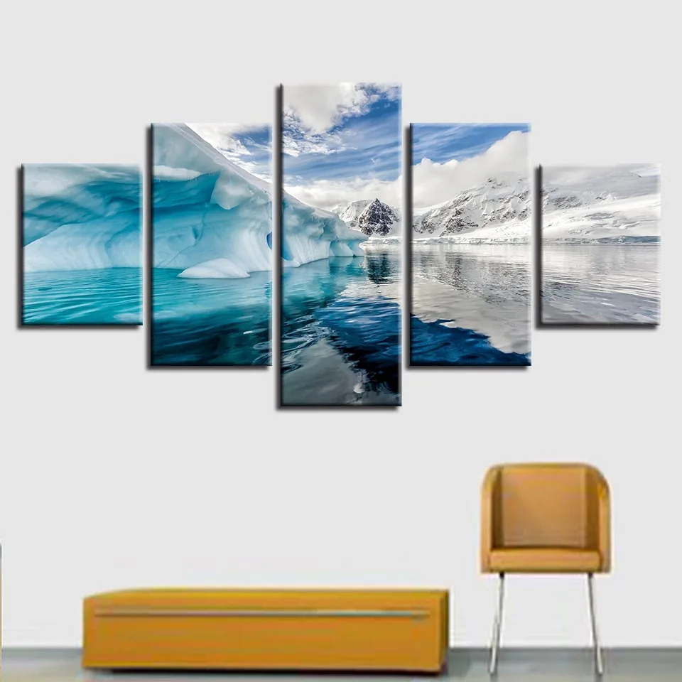 

Printing HD Painting Frame Art 5 Pieces Glaciers And Snow Mountain Scenery Modular Poster Canvas Pictures Decor Living Room Wall