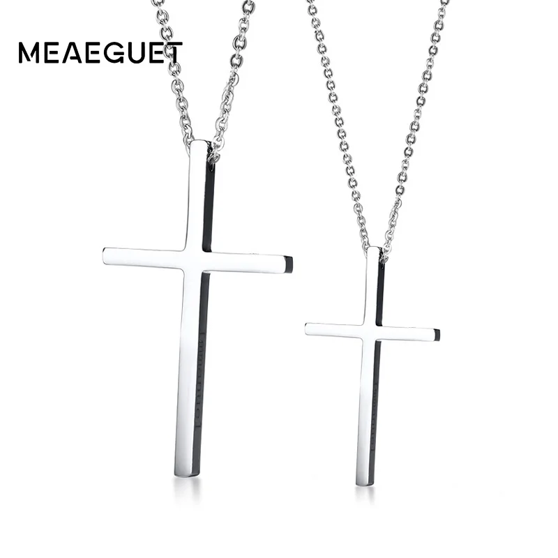 

Meaeguet Immanuel Lover Cross Pendant Jesus Necklaces For Women Men Couple Silver Color Stainless Steel Religious Jewelry