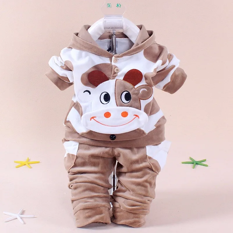 Одежда для новорожденных с человеком-пауком; осенне-зимняя флисовая одежда для маленьких девочек; толстовка с капюшоном+ штаны; костюм; Спортивный костюм для малышей; комплекты для малышей - Цвет: Brown