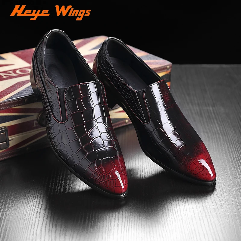 

Luxury crocodile pattern leather shoes Men's formal wear wedding shoes wine black colours