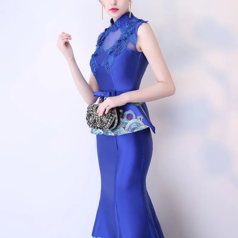 2018 современный Cheongsam Сексуальная Qipao Для женщин длинные традиционные китайские платья Восточный Свадебные платья вечернее платье халат