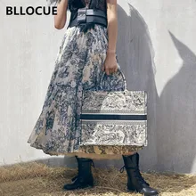 BLLOCUE, подиумная Женская Роскошная хлопковая плиссированная юбка с принтом в виде животного тотема, высокая талия, элегантные длинные юбки
