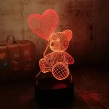 Cute New 2018 Baby Teddy Bear Hold Love Heart Balloon 7 Color Change Table Lamp 3D LED Night Light Decor Holiday Gift for Kids
