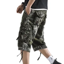 Мужские шорты Карго, свободные, подходят, много карманов, для улицы, камуфляжный принт, шорты для тренировок, хлопок, повседневные шорты, низ