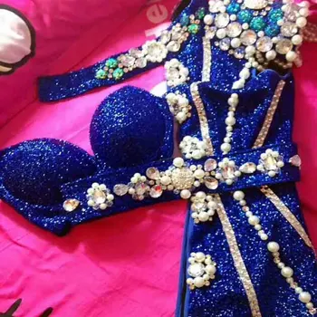 

Women Bling Bra Short Costumes Jazz Dance Costumes Sexy Rhinestones Bikini Outfit Stage Dance Clothing Set Party Dresses DJ167