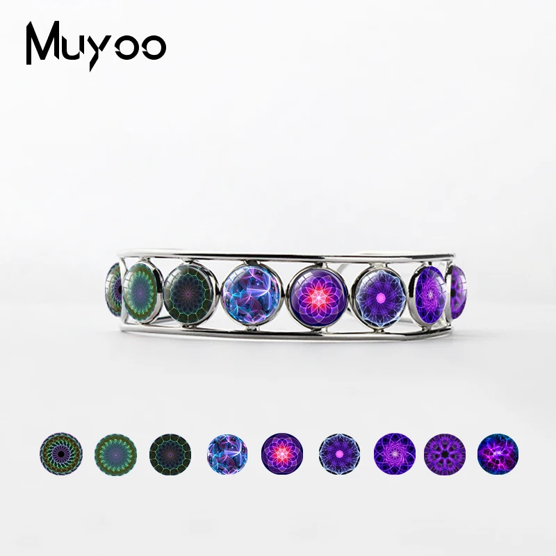 

2019 Fashion Purple Bling Fractal Charming Patterns Glowing Flowers Design Bangle Jewelry Bracelets Cuff Handmade Gift for Women